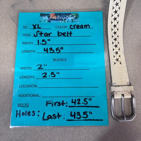 One Star Cutout Leather Belt Women XL Cream Western Boho Rustic Rodeo Everyday - Picture 10 of 10